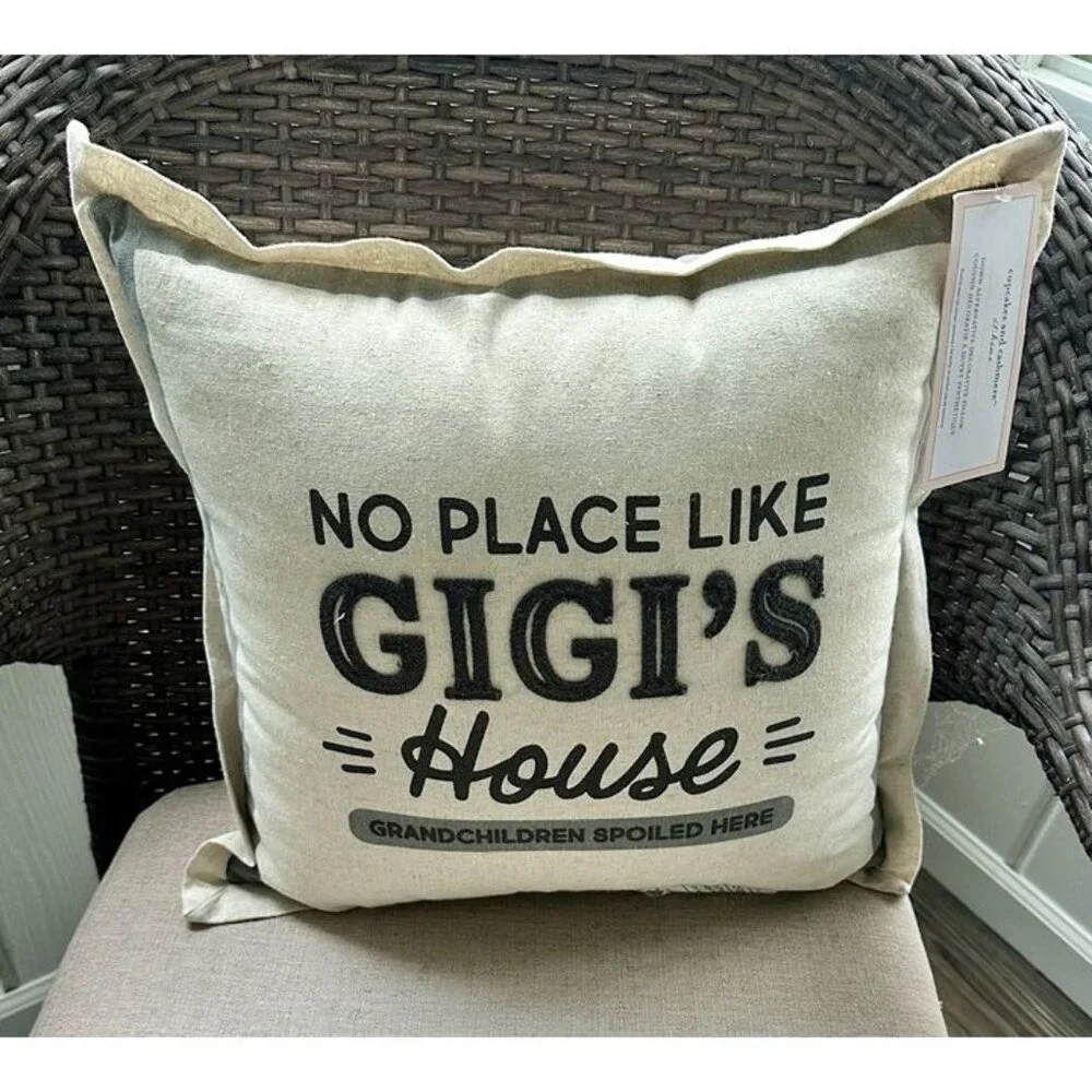 NO PLACE LIKE GIGI’s 16x16 Embroider Toss Throw‎ Pillow Neutral Gray Grandma New
